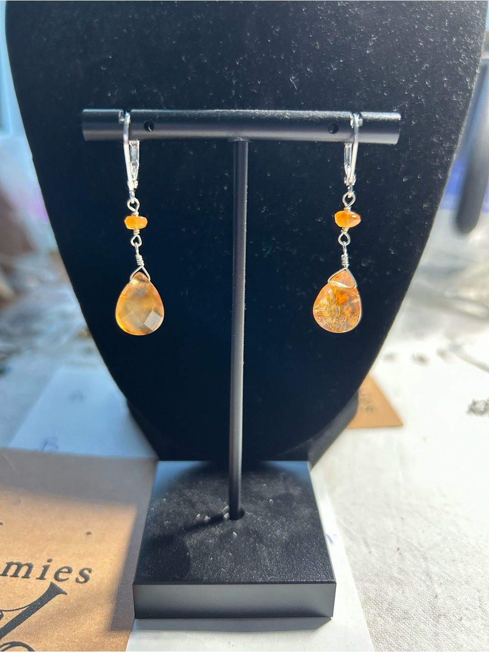 Handmade Orange Teardrop Dangle Earrings